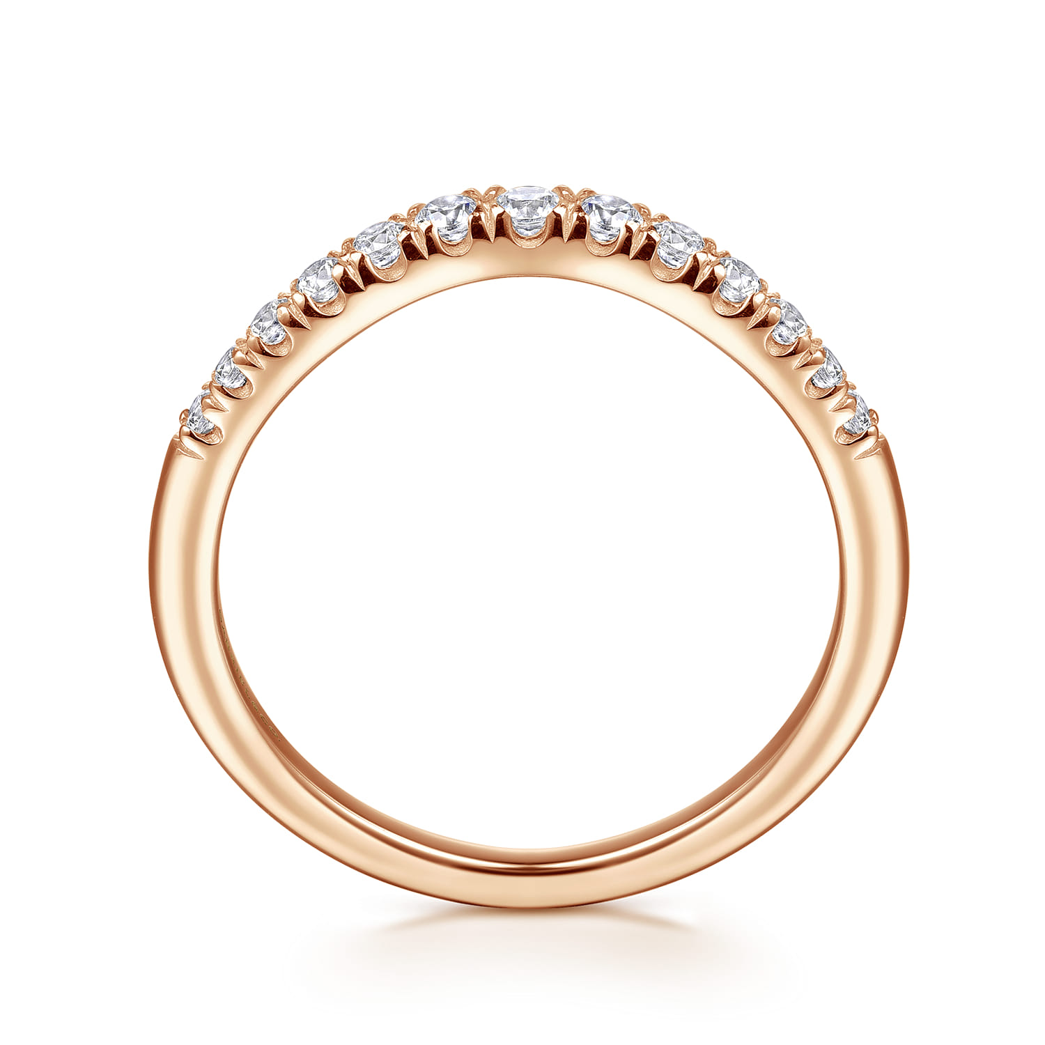 Curved Wedding Ring in 14k Rose Gold with Round Natural Diamond at Gabriel & Co. - Shot 2