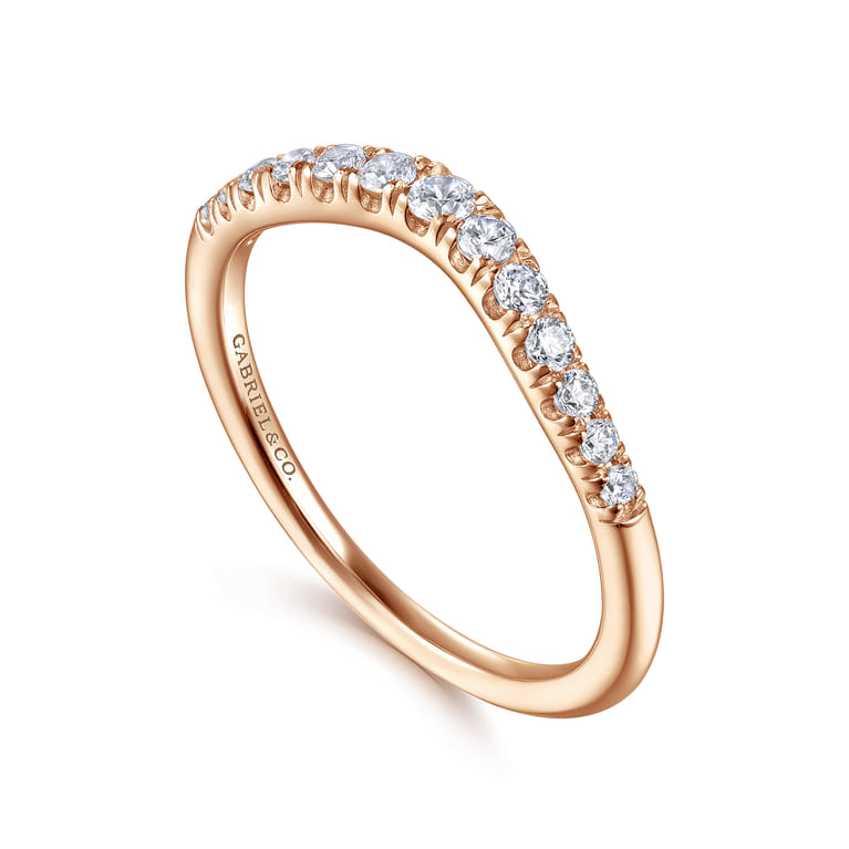 Curved Wedding Ring in 14k Rose Gold with Round Natural Diamond at Gabriel & Co. - Shot 3