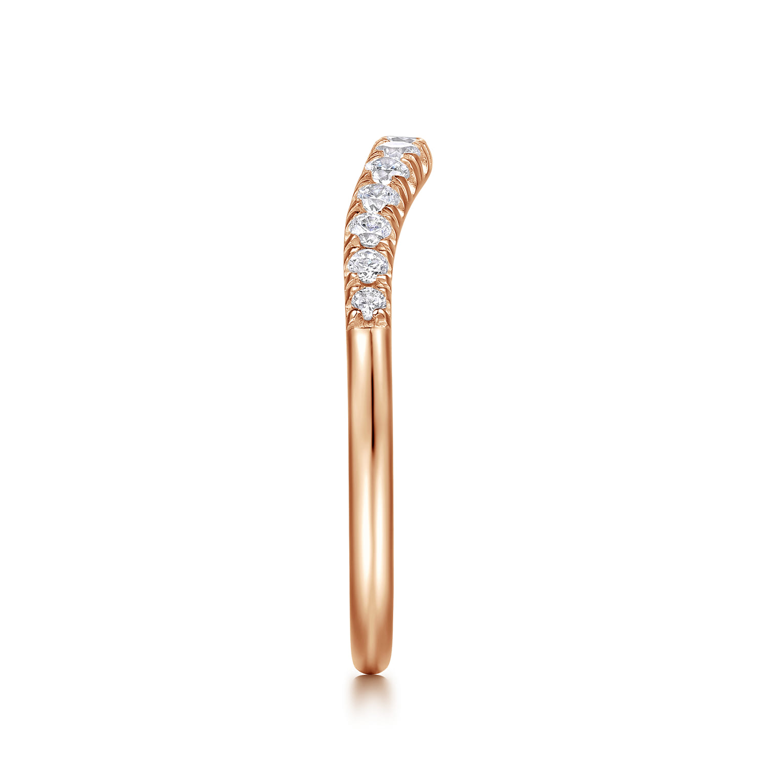 Curved Wedding Ring in 14k Rose Gold with Round Natural Diamond at Gabriel & Co. - Shot 4