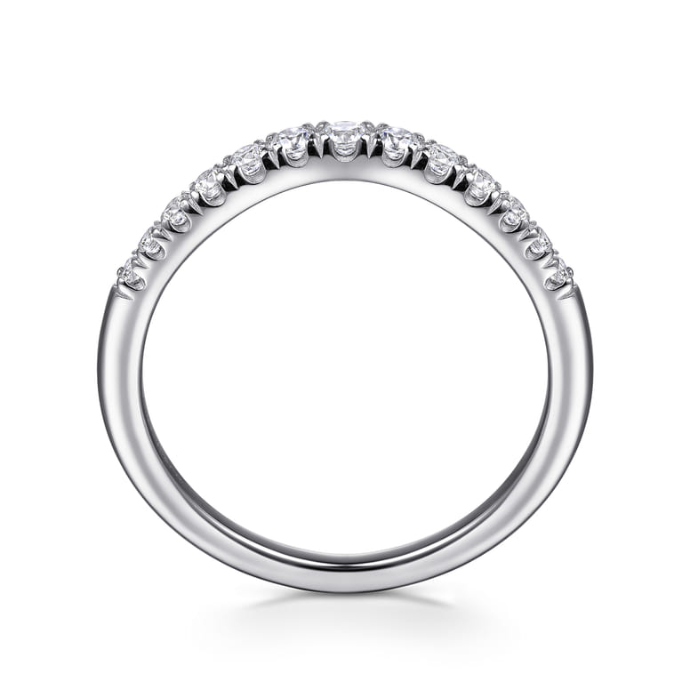 Curved Wedding Ring in 14k White Gold with Round  at Gabriel & Co. - Shot 2