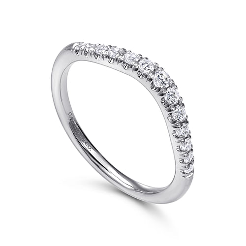 Annecy - Curved 14K White Gold French Pave Diamond Wedding Band - 0.25 ct - Shot 3