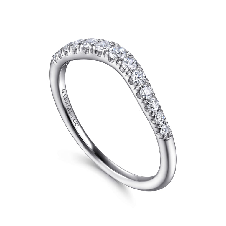 Curved Wedding Ring in 14k White Gold with Round  at Gabriel & Co. - Shot 3