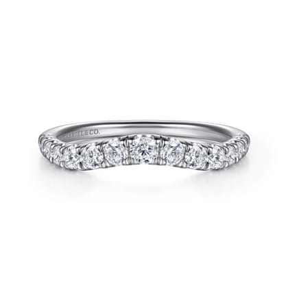 Annecy - Curved 14K White Gold French Pave Set Diamond Wedding Band