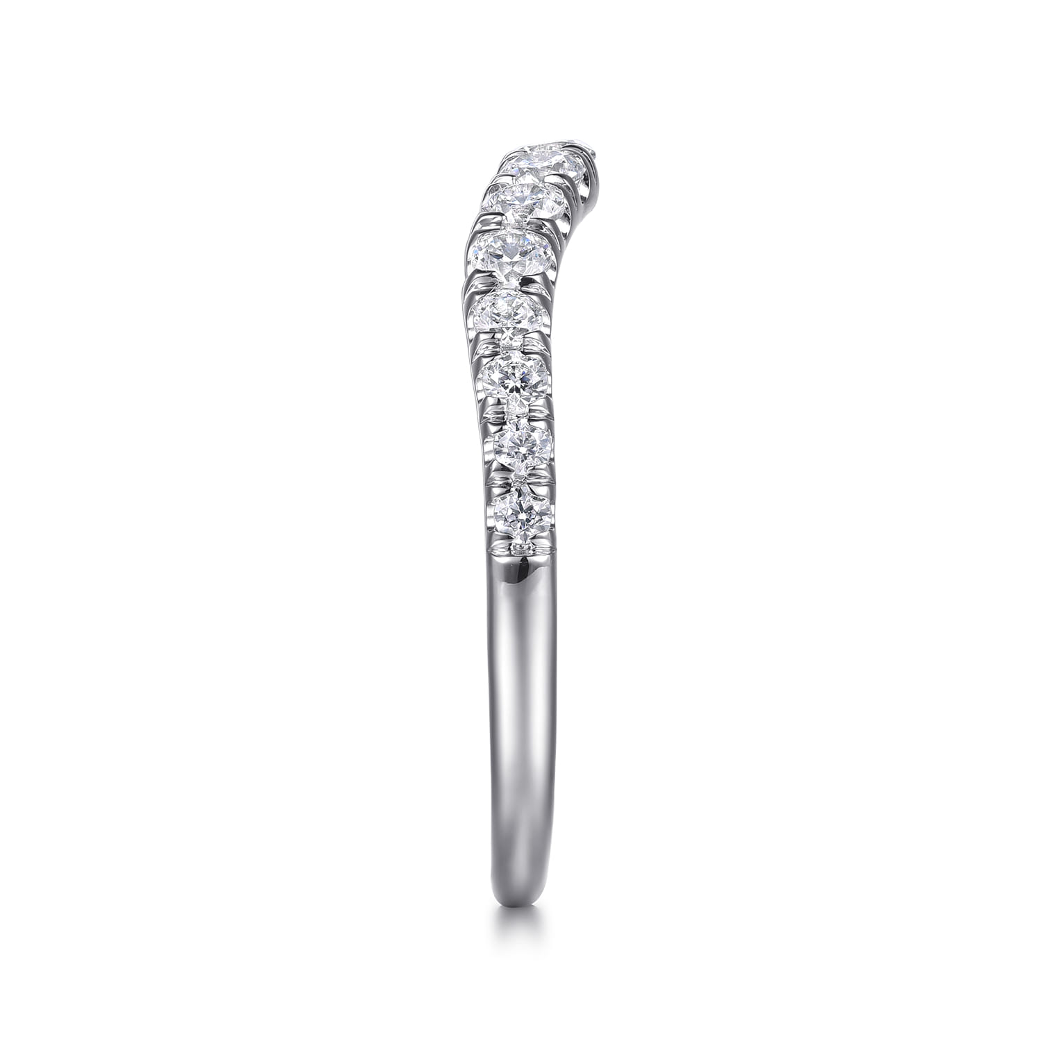 Curved Wedding Ring in 14k White Gold with Round Natural Diamond at Gabriel & Co. - Shot 4
