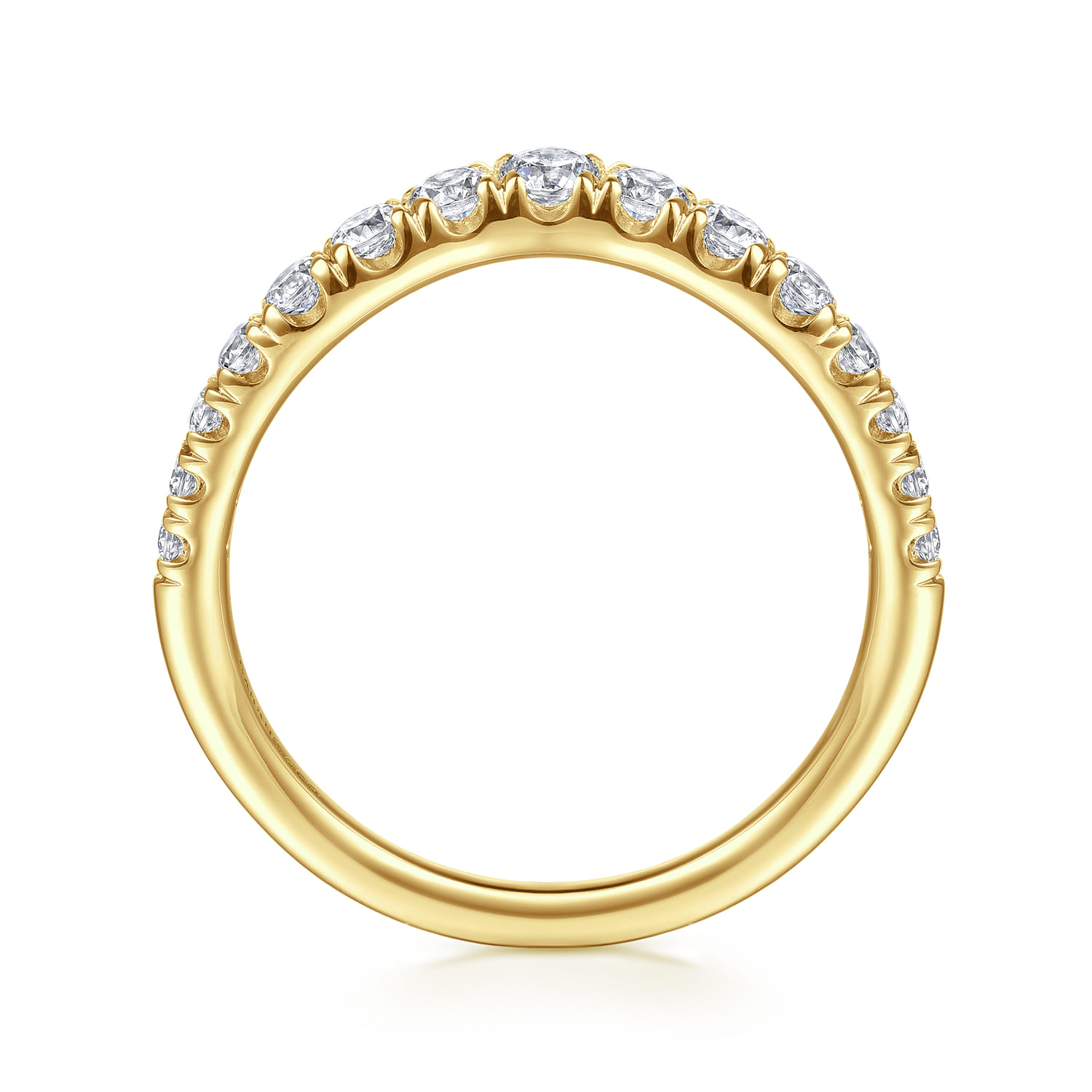 Curved Wedding Ring in 14k Yellow Gold with Round Natural Diamond at Gabriel & Co. - Shot 2