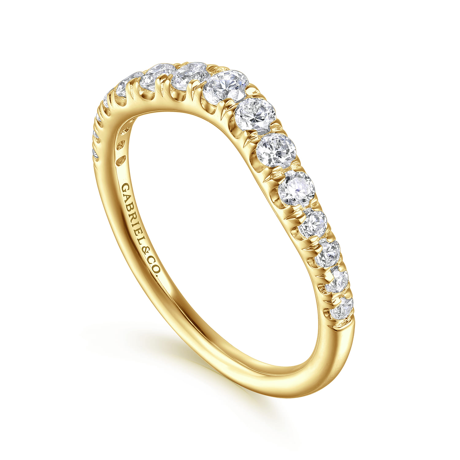 Curved Wedding Ring in 14k Yellow Gold with Round Natural Diamond at Gabriel & Co. - Shot 3
