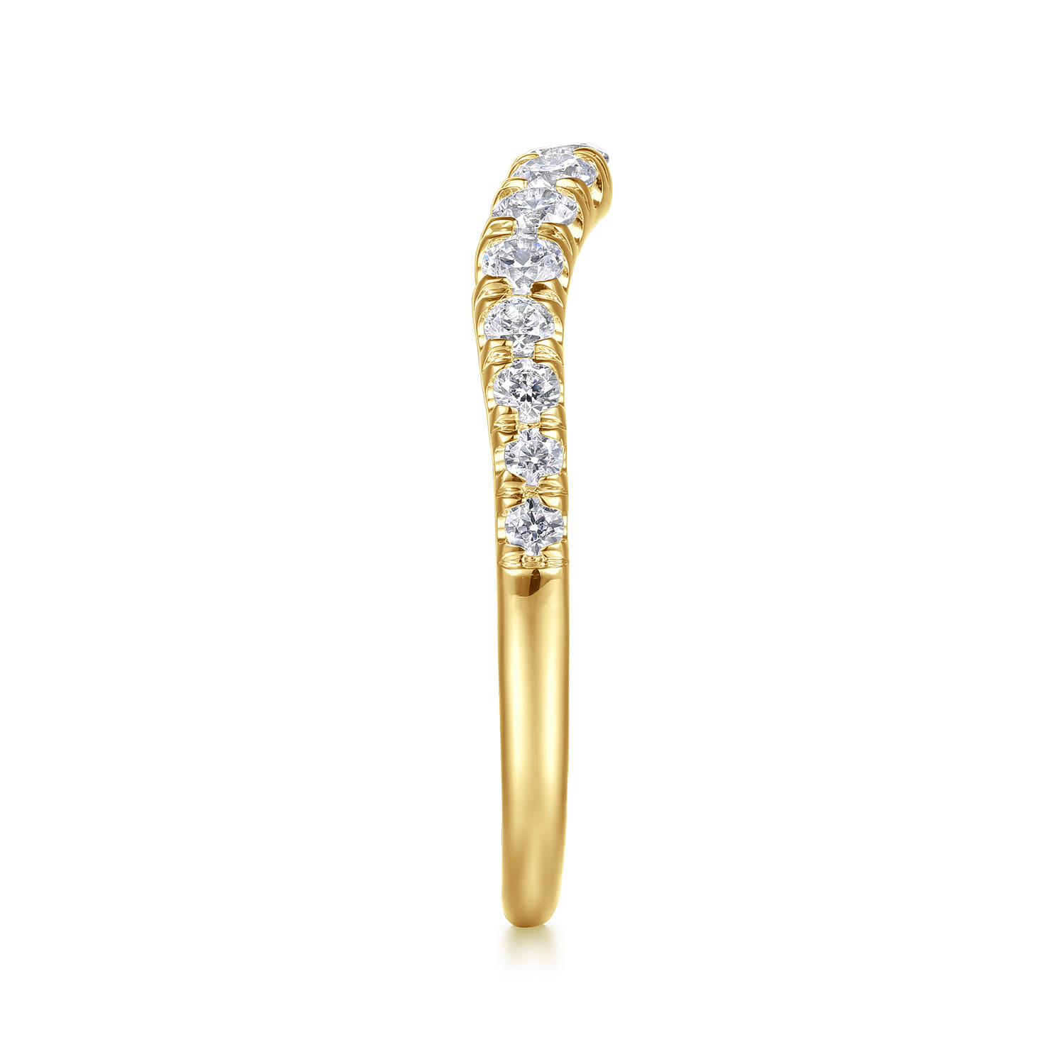 Curved Wedding Ring in 14k Yellow Gold with Round Natural Diamond at Gabriel & Co. - Shot 4