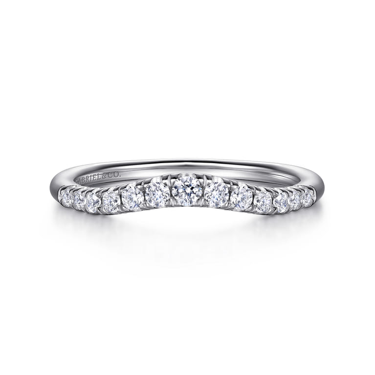 Curved Wedding Ring in Platinum with Round Natural Diamond at Gabriel & Co. - Shot 1