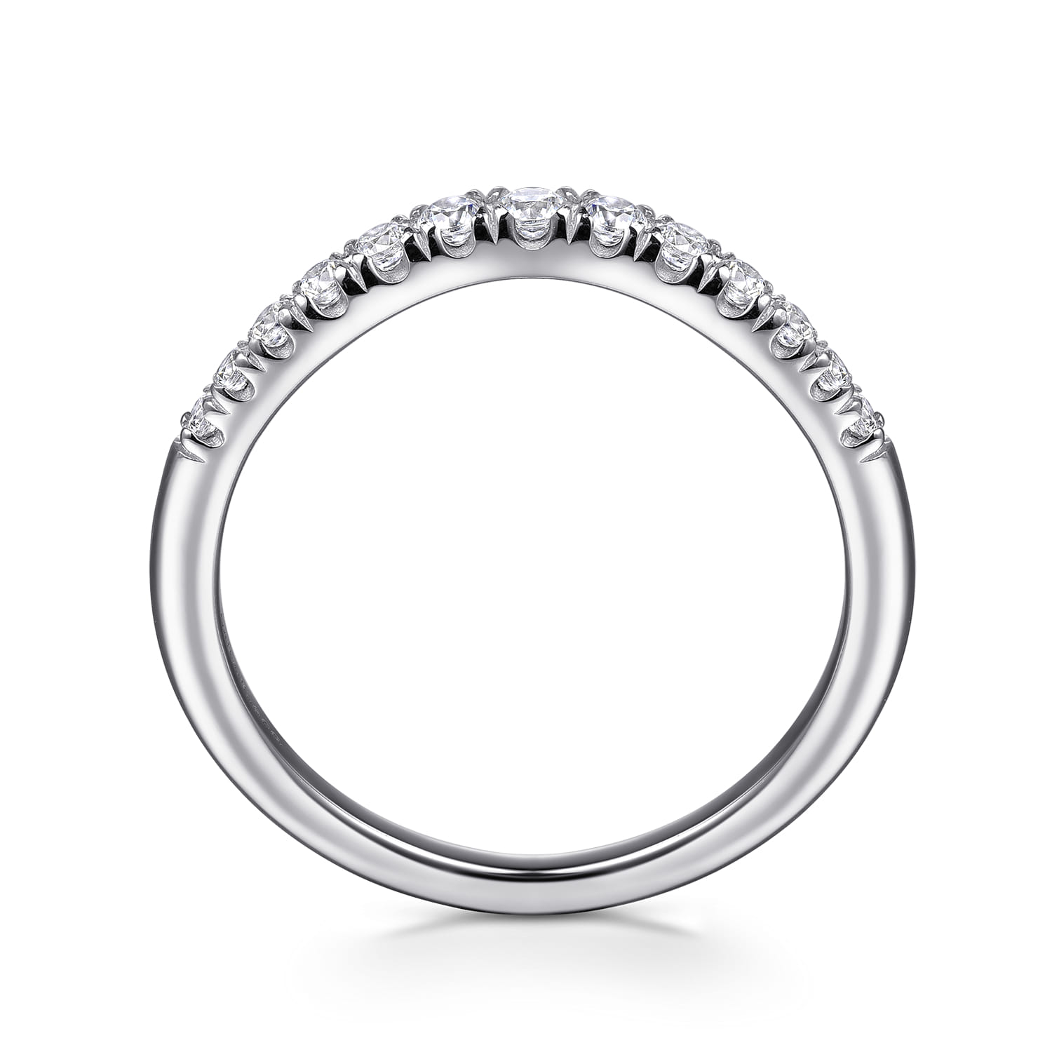 Curved Wedding Ring in Platinum with Round Natural Diamond at Gabriel & Co. - Shot 2