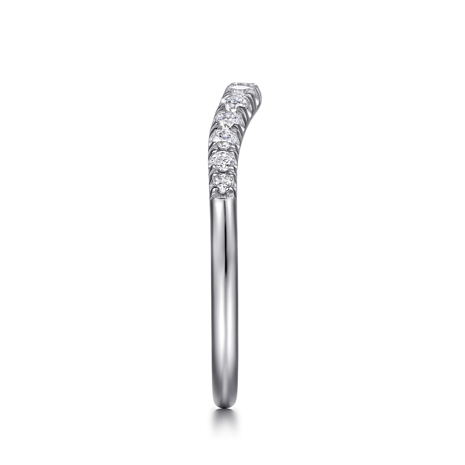 Curved Wedding Ring in Platinum with Round Natural Diamond at Gabriel & Co. - Shot 4
