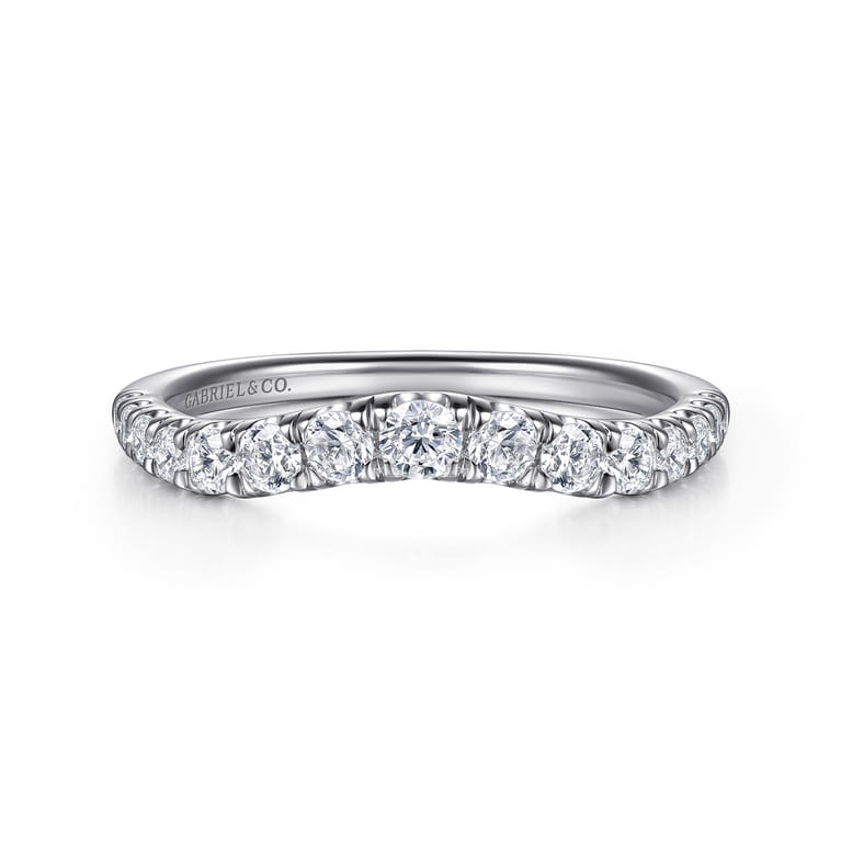 Curved Wedding Ring in Platinum with Round Natural Diamond at Gabriel & Co. - Shot 1