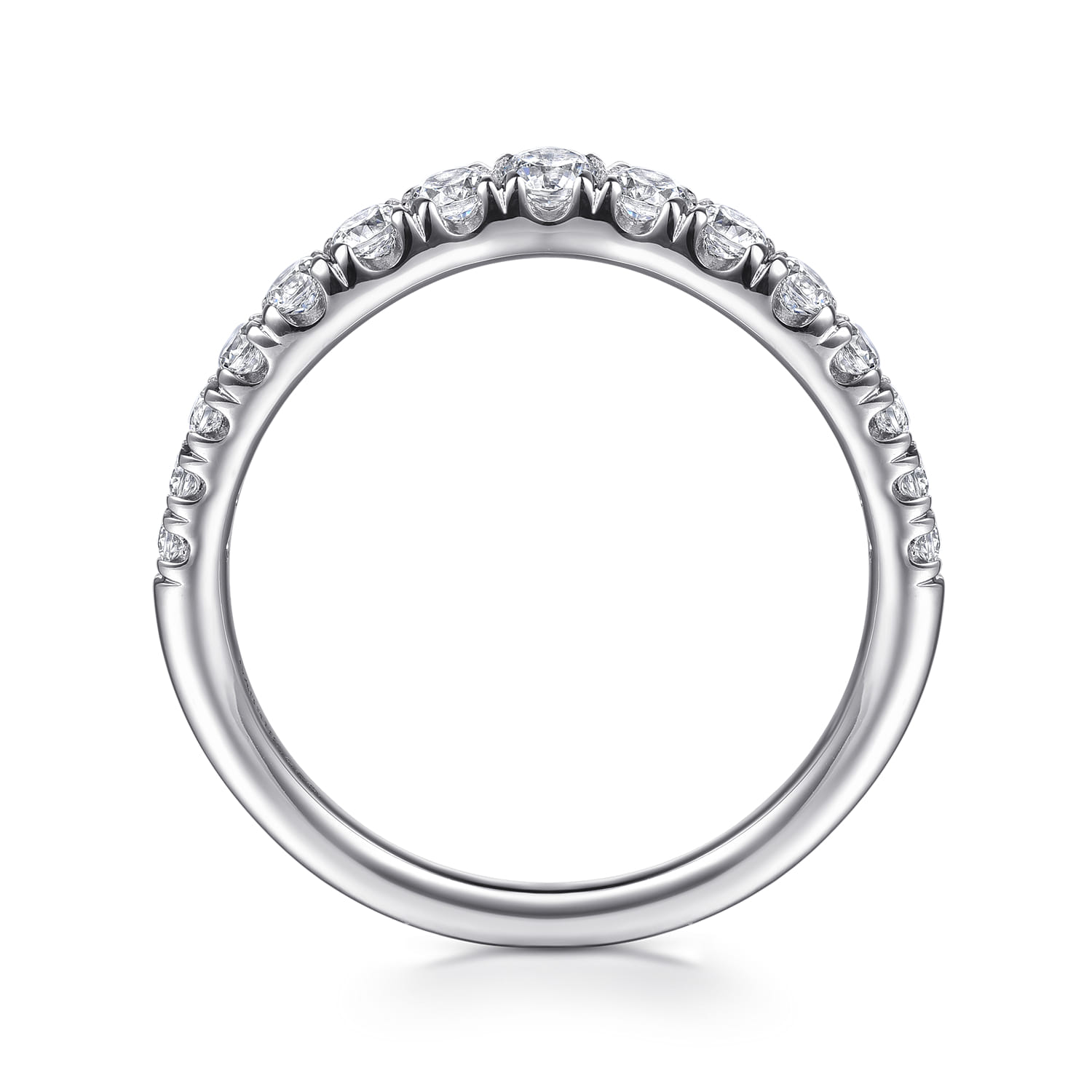 Curved Wedding Ring in Platinum with Round Natural Diamond at Gabriel & Co. - Shot 2