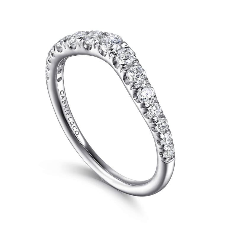 Curved Wedding Ring in Platinum with Round Natural Diamond at Gabriel & Co. - Shot 3