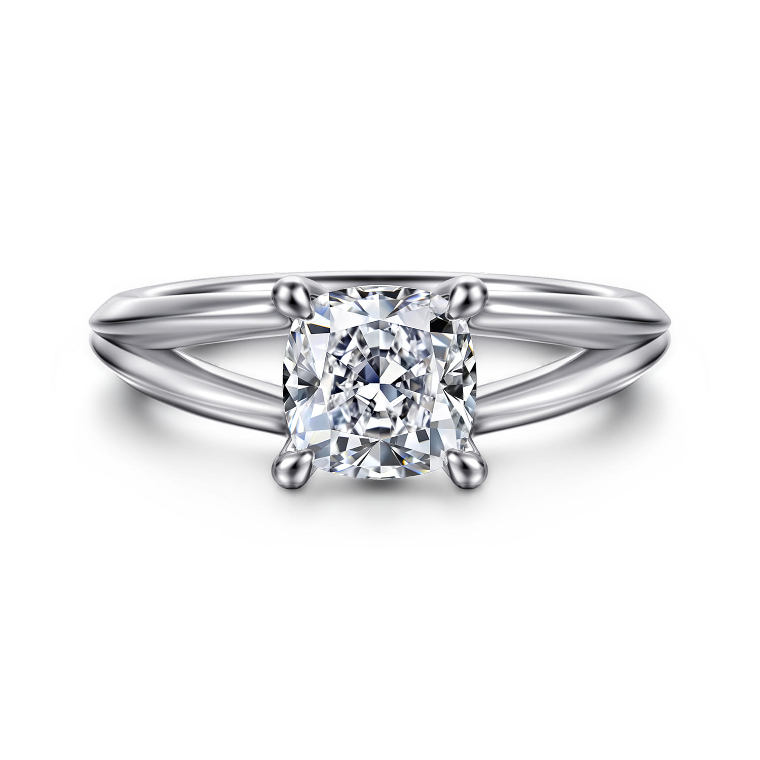 Annie - 14K White Gold Split Shank Cushion Cut Diamond Engagement Ring