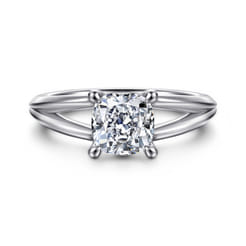 Annie - 14K White Gold Split Shank Cushion Cut Diamond Engagement Ring