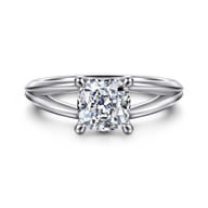 Annie - 14K White Gold Split Shank Cushion Cut Diamond Engagement Ring