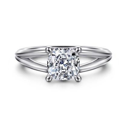 Annie - 14K White Gold Split Shank Cushion Cut Diamond Engagement Ring