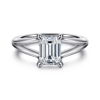 Annie - 14K White Gold Split Shank Emerald Cut Diamond Engagement Ring