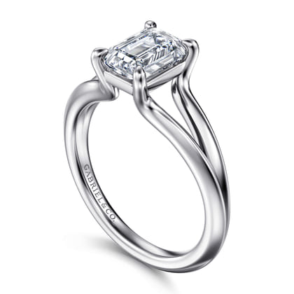 Annie - 14K White Gold Split Shank Emerald Cut Diamond Engagement Ring