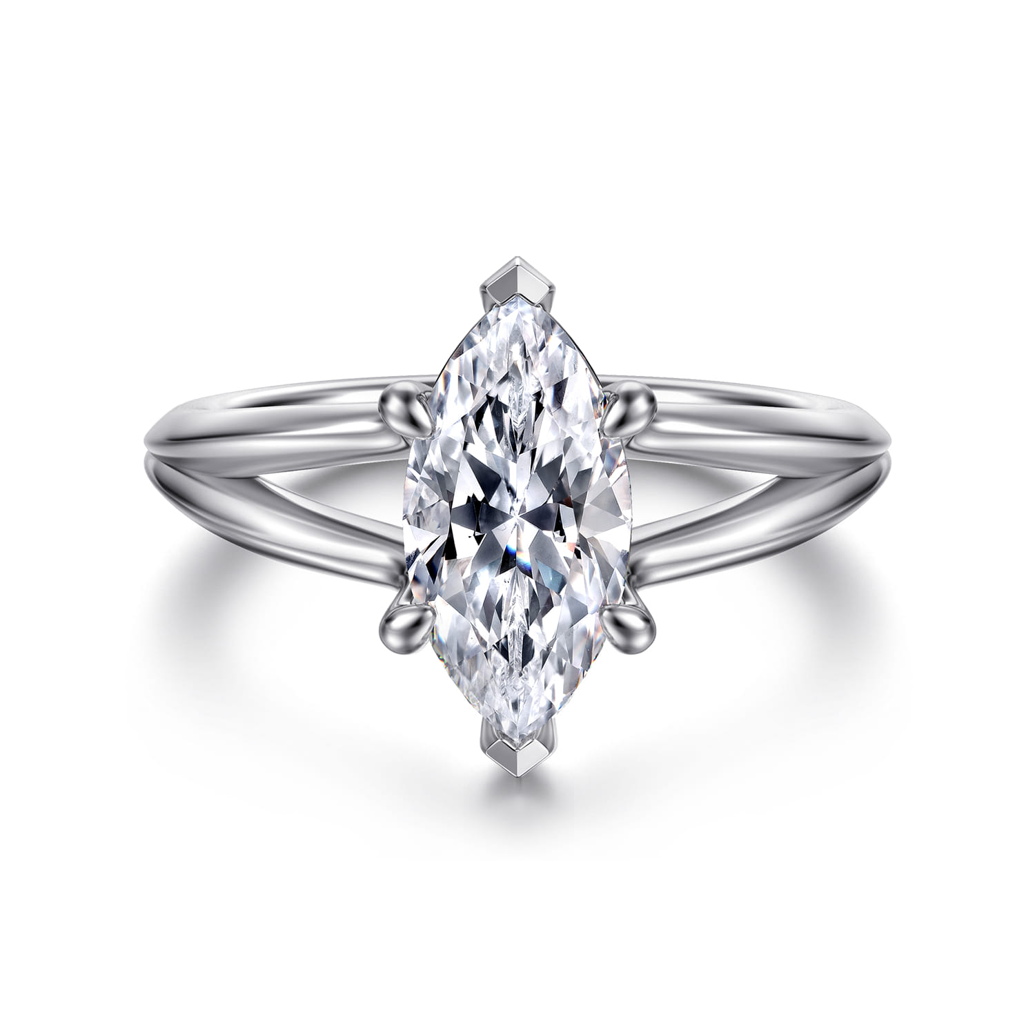 Annie - 14K White Gold Split Shank Marquise Shape Diamond Engagement Ring