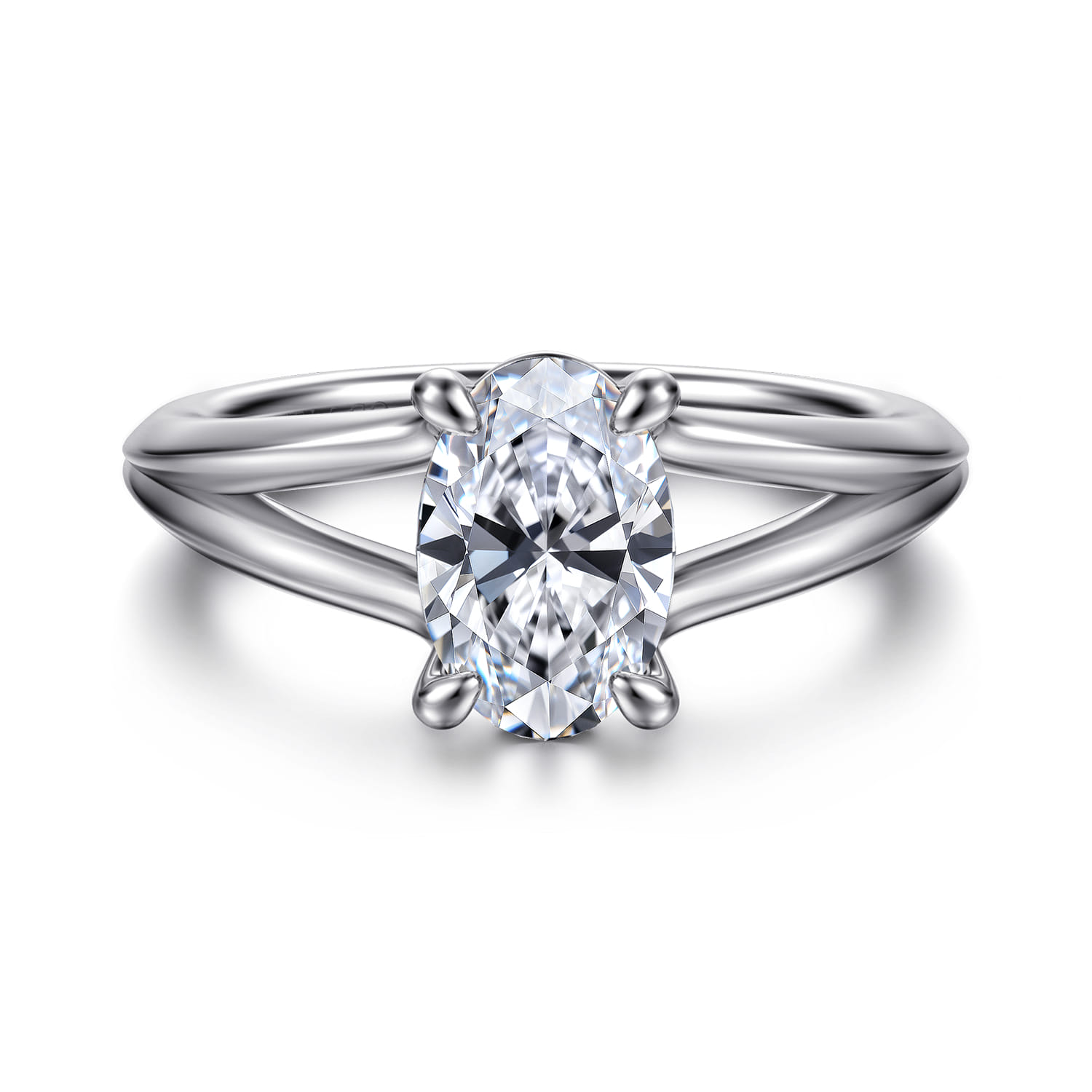 Annie - 14K White Gold Split Shank Oval Diamond Engagement Ring