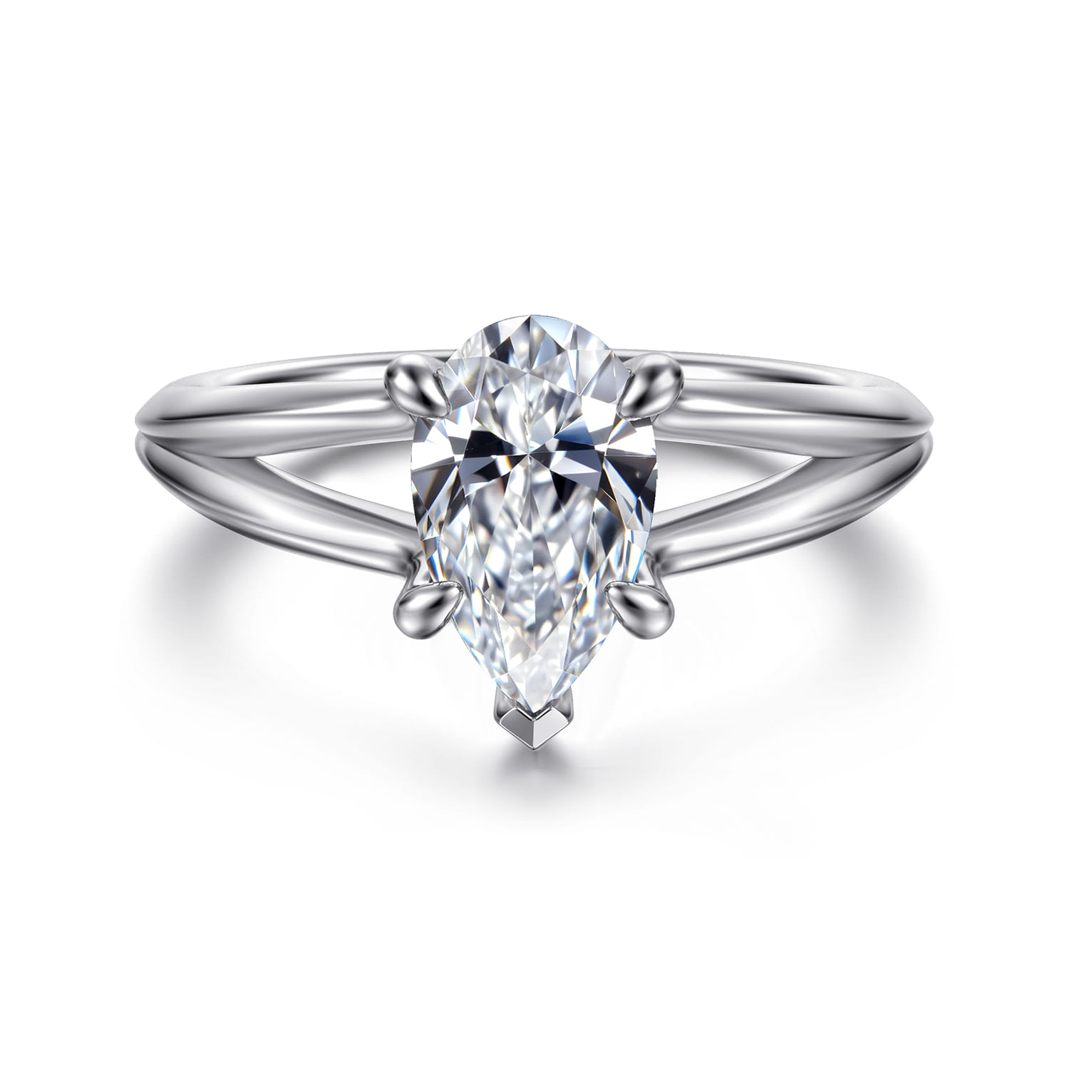 Annie - 14K White Gold Split Shank Pear Shape Diamond Engagement Ring