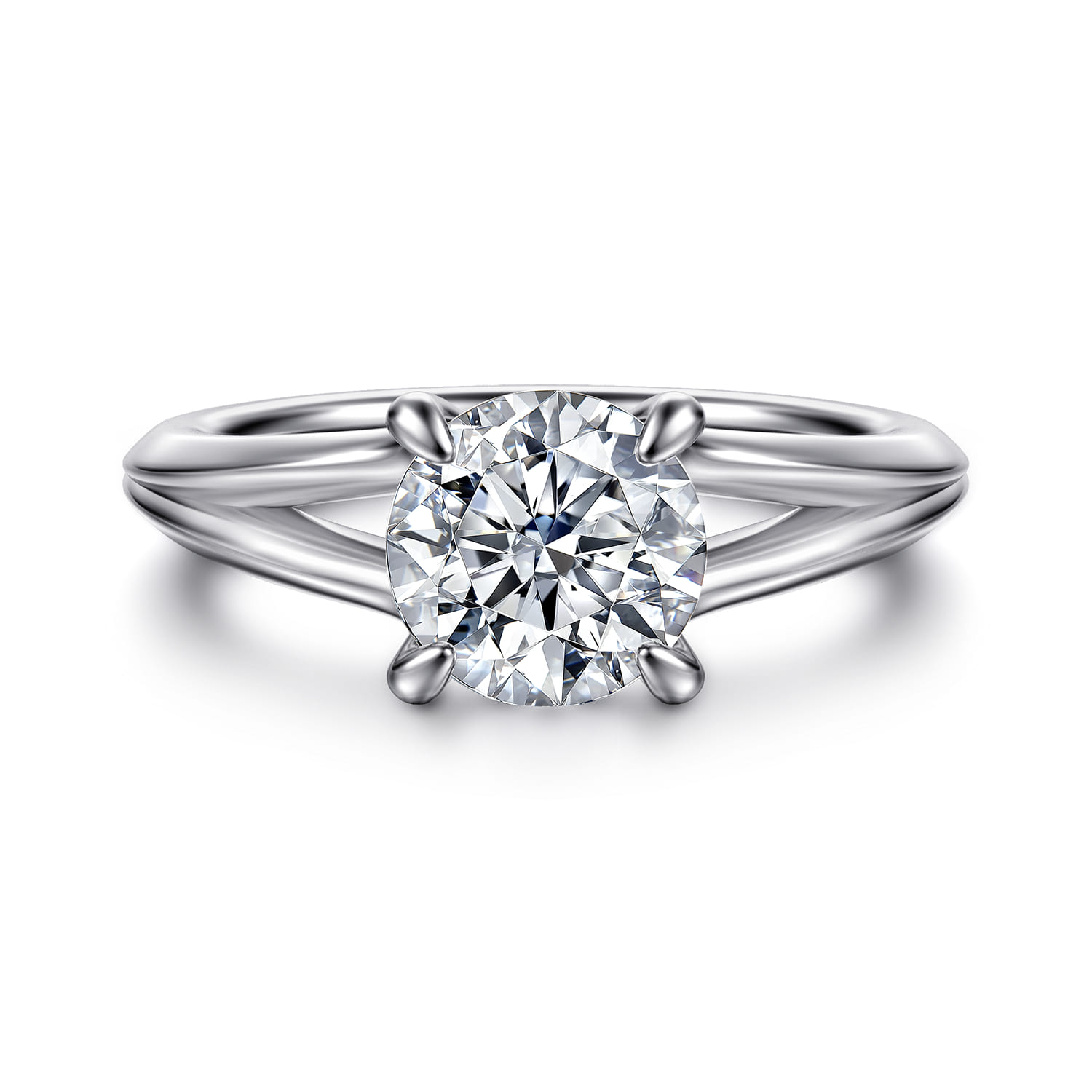 Annie - 14K White Gold Split Shank Round Diamond Engagement Ring