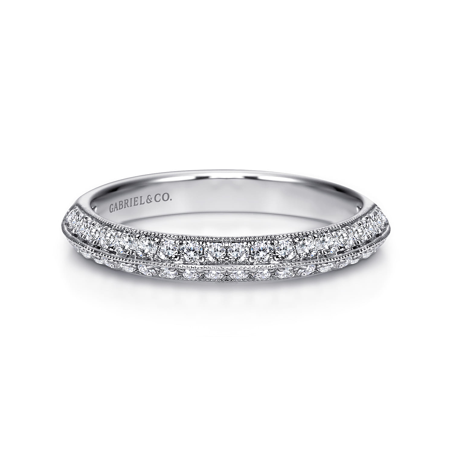 Straight Wedding Ring in 14k White Gold with Round Natural Diamond at Gabriel & Co. - Shot 1