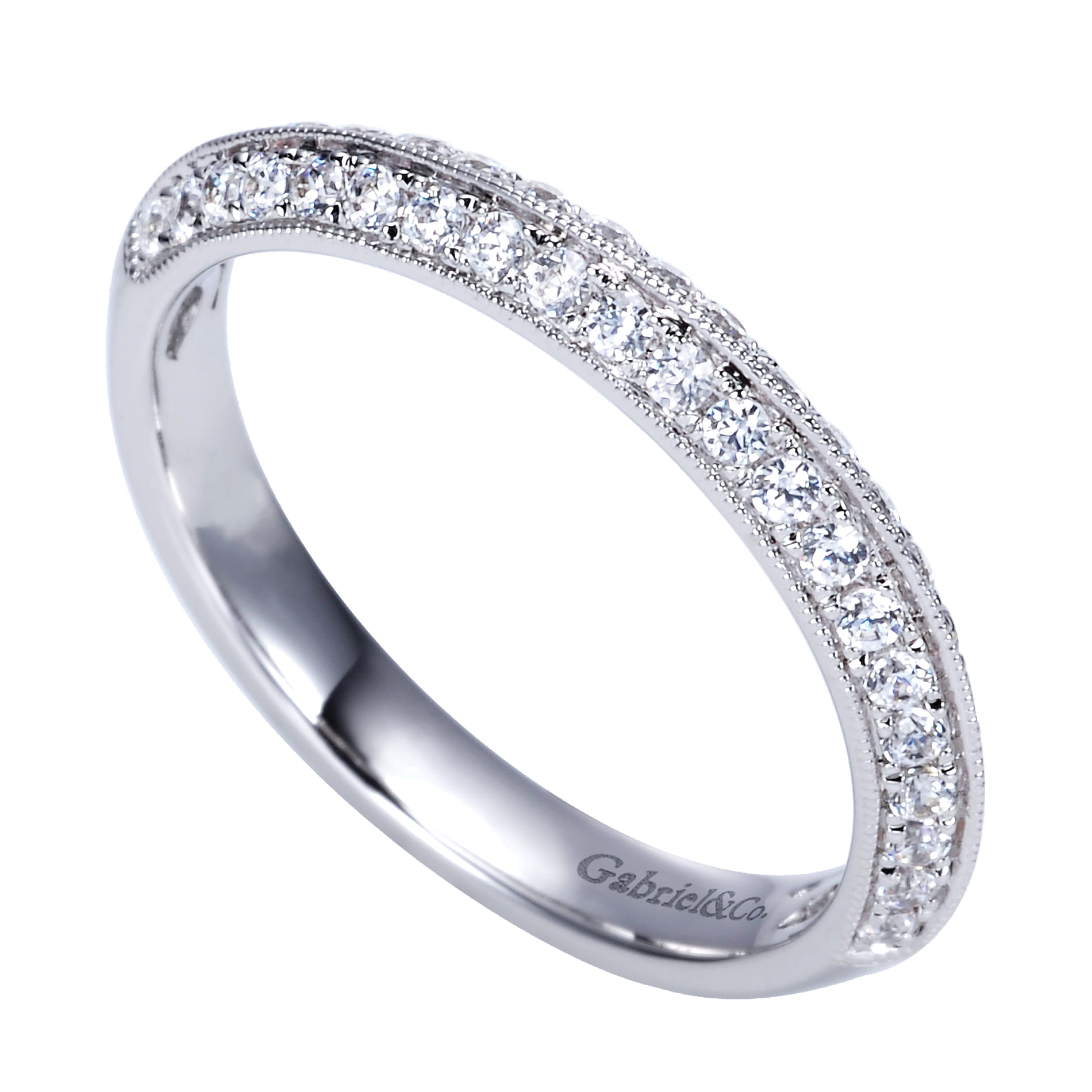 Straight Wedding Ring in 14k White Gold with Round Natural Diamond at Gabriel & Co. - Shot 3
