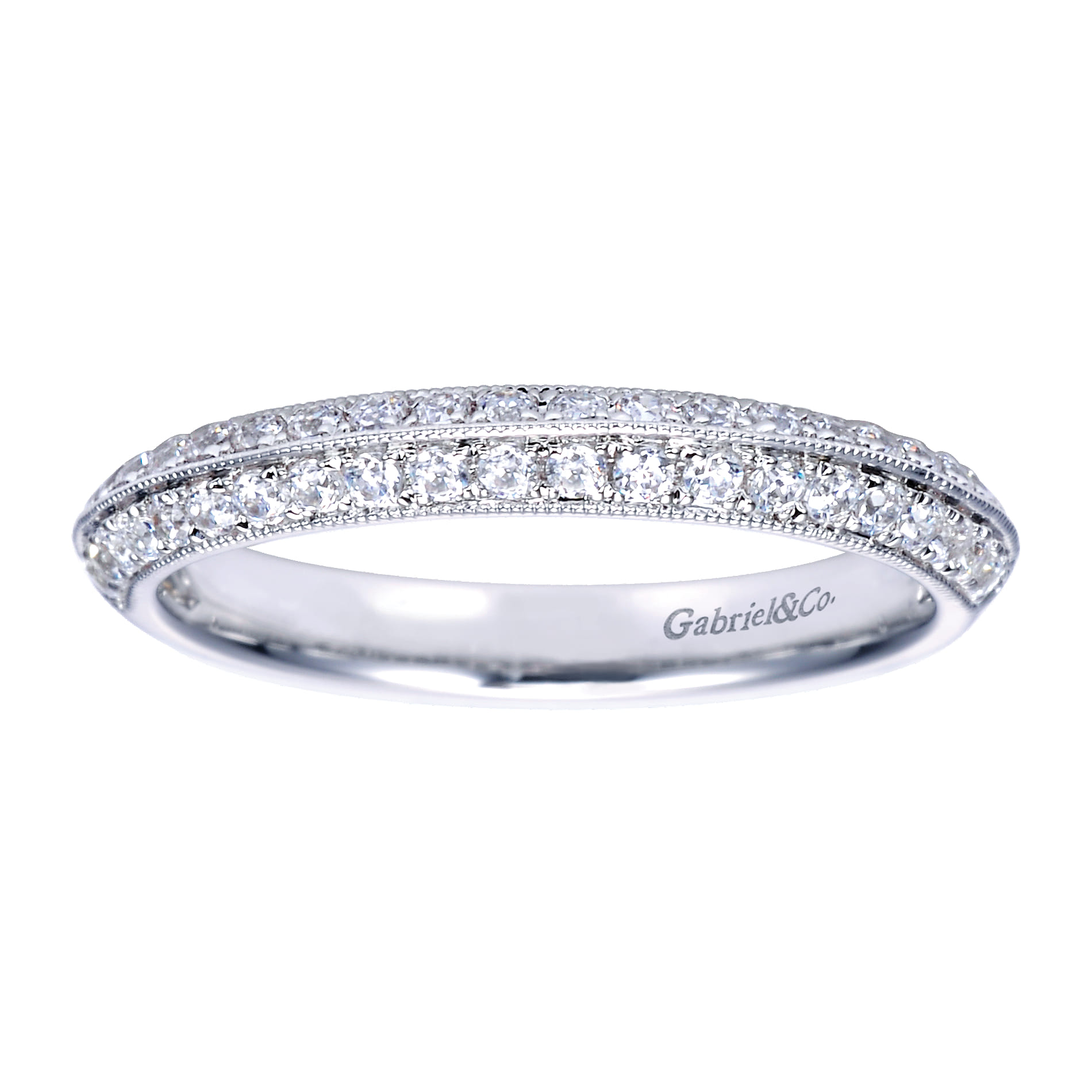 Straight Wedding Ring in 14k White Gold with Round Natural Diamond at Gabriel & Co. - Shot 4