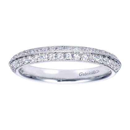 Antibes - 14K White Gold Knife Edge Diamond Anniversary Band with Milgrain