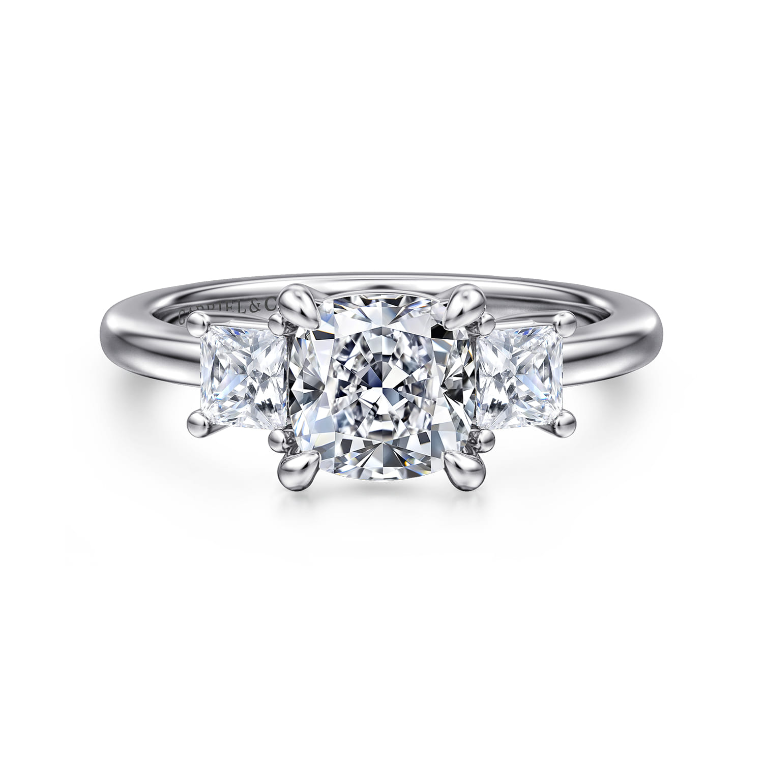 Antonia - 14K White Gold Cushion Cut Three Stone Diamond Engagement Ring