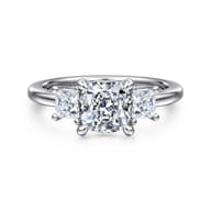 Antonia - 14K White Gold Cushion Cut Three Stone Diamond Engagement Ring