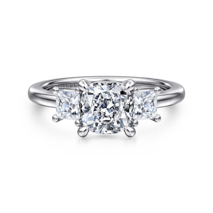 Antonia - 14K White Gold Cushion Cut Three Stone Diamond Engagement Ring