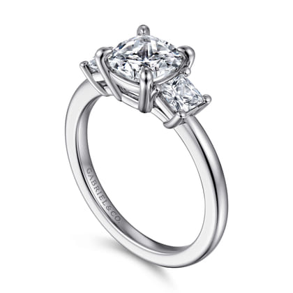 Antonia - 14K White Gold Cushion Cut Three Stone Diamond Engagement Ring