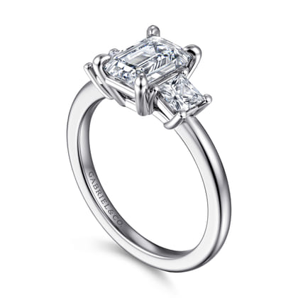 Antonia - 14K White Gold Emerald Cut Three Stone Diamond Engagement Ring