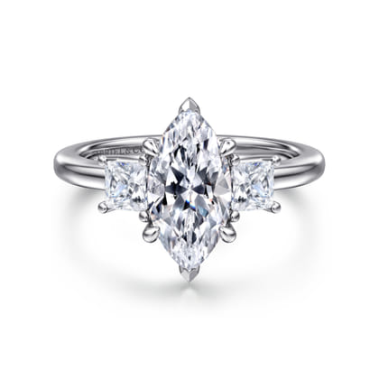 Antonia - 14K White Gold Marquise Shape Three Stone Diamond Engagement Ring