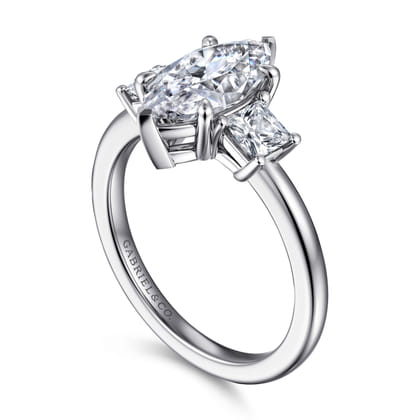 Antonia - 14K White Gold Marquise Shape Three Stone Diamond Engagement Ring