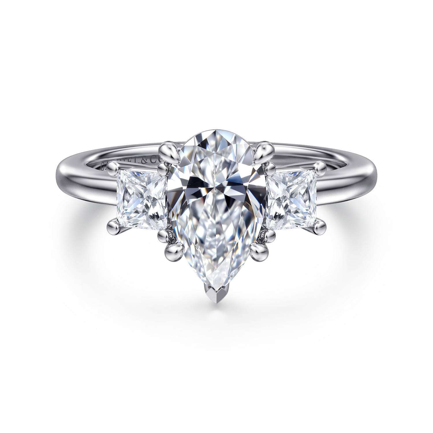 Antonia - 14K White Gold Pear Shape Three Stone Diamond Engagement Ring