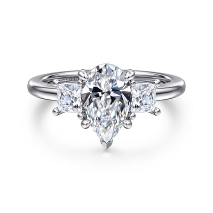 Antonia - 14K White Gold Pear Shape Three Stone Diamond Engagement Ring