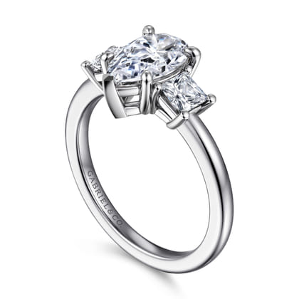 Antonia - 14K White Gold Pear Shape Three Stone Diamond Engagement Ring
