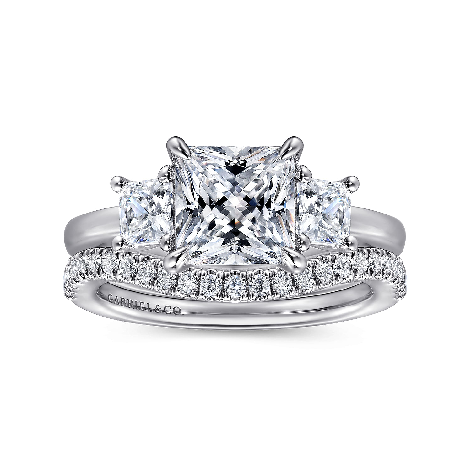 Antonia - 14K White Gold Princess Cut Three Stone Diamond Engagement Ring