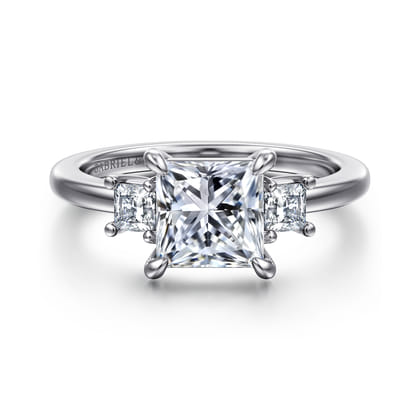 Antonia - 14K White Gold Princess Cut Three Stone Diamond Engagement Ring