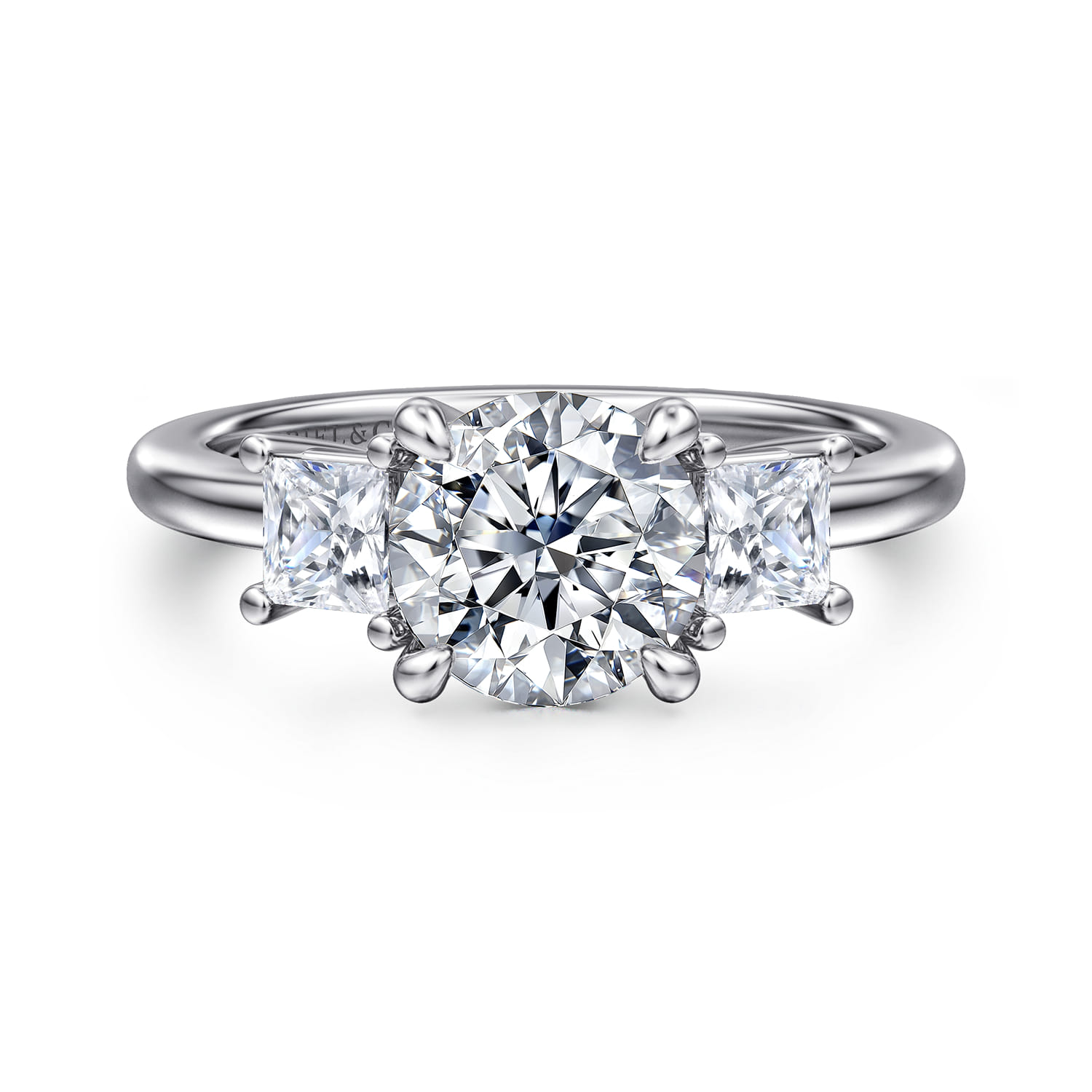Antonia - 14K White Gold Round Three Stone Diamond Engagement Ring
