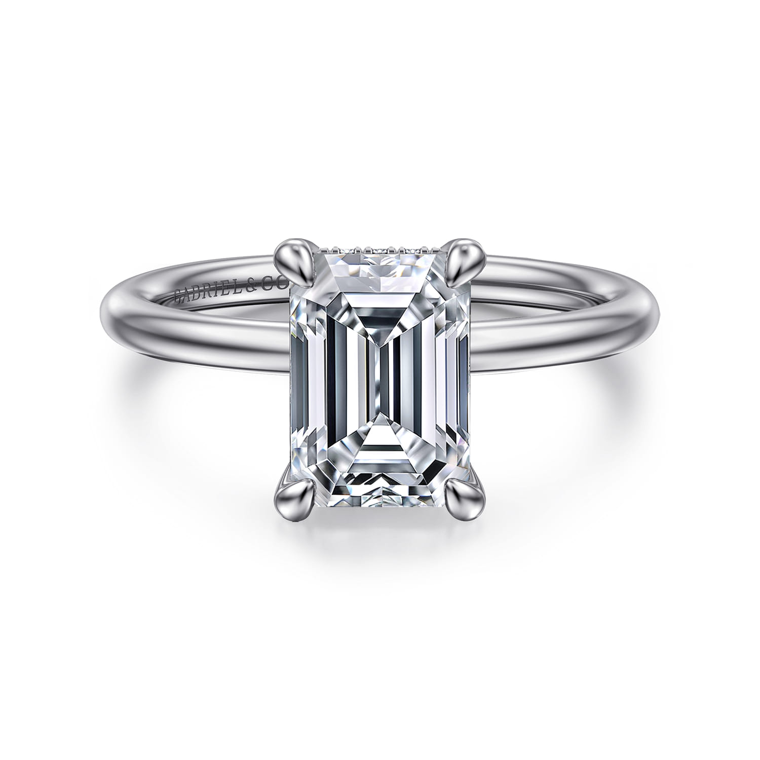 Anuk - 14K White Gold Emerald Cut Diamond Engagement Ring