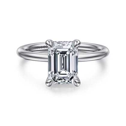 Anuk - 14K White Gold Emerald Cut Diamond Engagement Ring