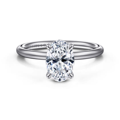 Anuk - 14K White Gold Oval Hidden Halo Diamond Engagement Ring