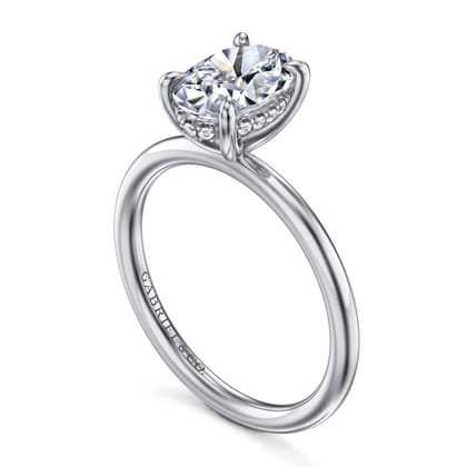 Anuk - 14K White Gold Oval Hidden Halo Diamond Engagement Ring