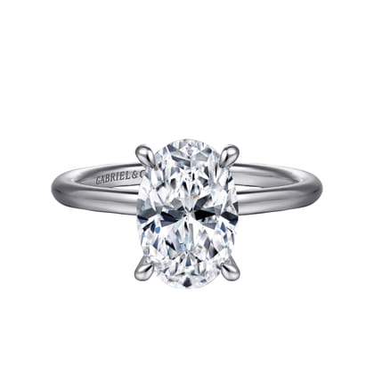 Anuk - 14K White Gold Oval Hidden Halo Diamond Engagement Ring