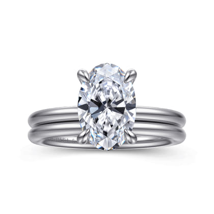 Anuk - 14K White Gold Oval Hidden Halo Diamond Engagement Ring